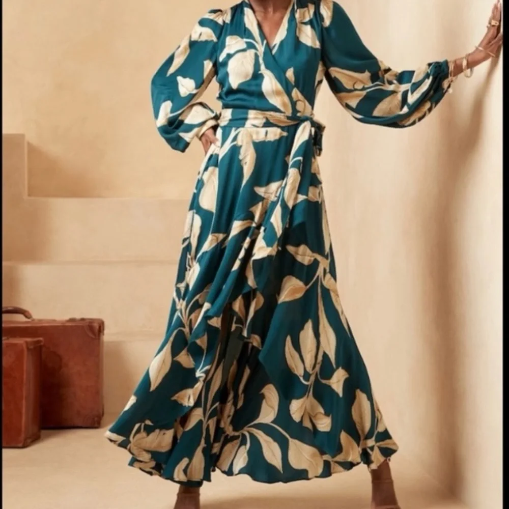 SEEKING Banana Republic Long Sleeve Maxi Wrap Dress XXL (NOT FOR SALE) - Picture 1 of 8